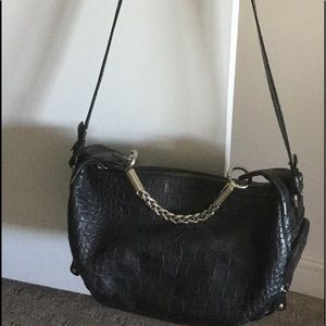 FURLA FAUX CROCO LEATHER BAG WITH CHAIN HANDLE.